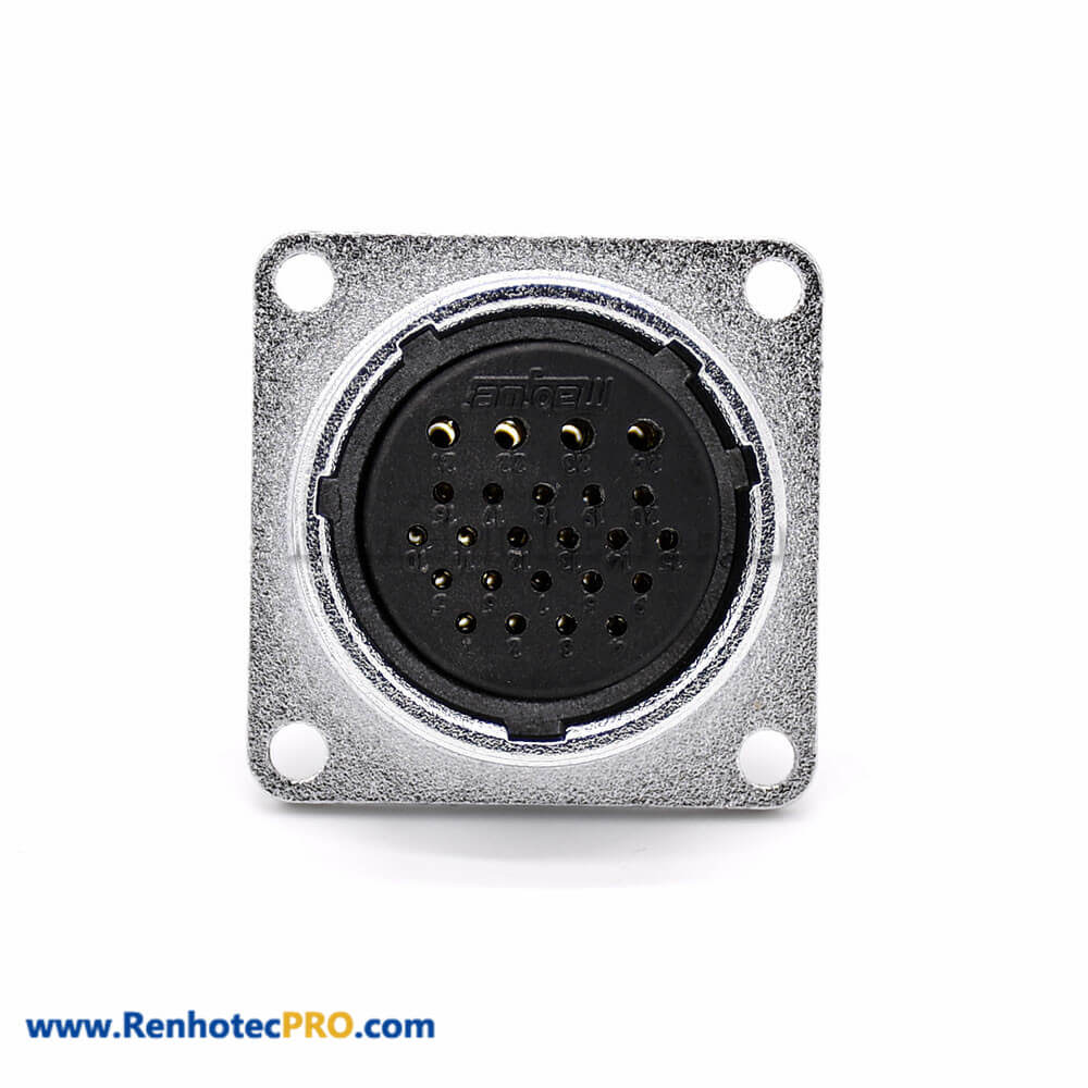 Female Square Socket P28 24 Pin 4 Holes Flange Straight Connector