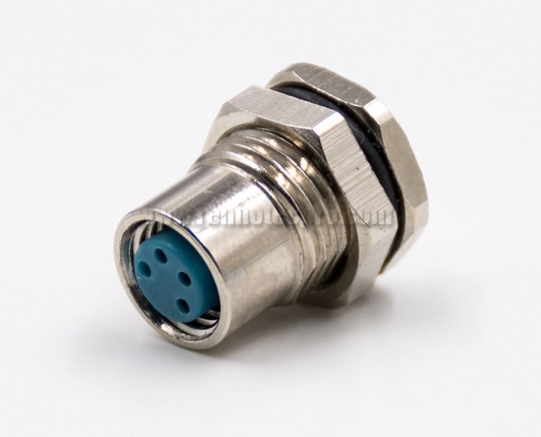 M8 4 Pin Circular Connector Female Straight Waterproof Front Mount Cable Solder Type Panel Receptacles