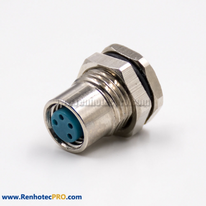 M8 4 Pin Circular Connector Female Straight Waterproof Front Mount Cable Solder Type Panel Receptacles