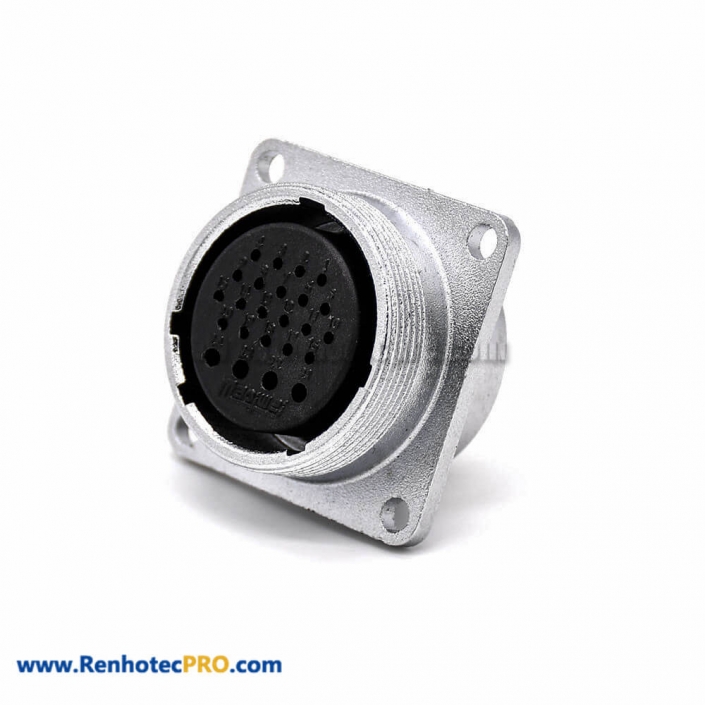 Female Square Socket P28 24 Pin 4 Holes Flange Straight Connector