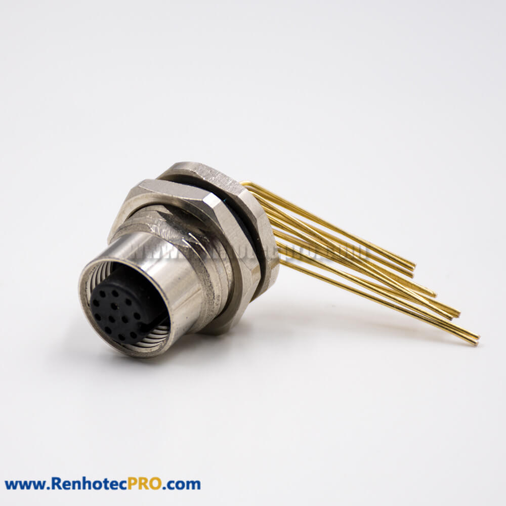 M12 12 Pin Female Connector Panel Receptacles A Coded Through Hole