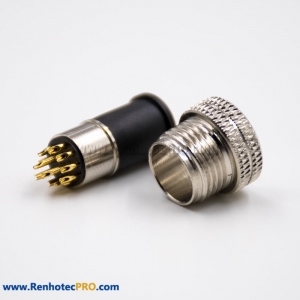 M12 Metal Connector A Code 12pin Molded Cable Male Straight Shield
