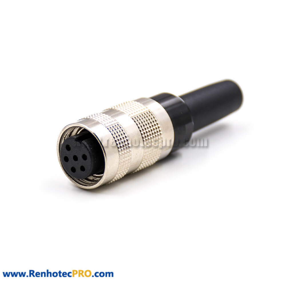 6 Pin Female M16 Connector Field Wireable Connector A Coded 