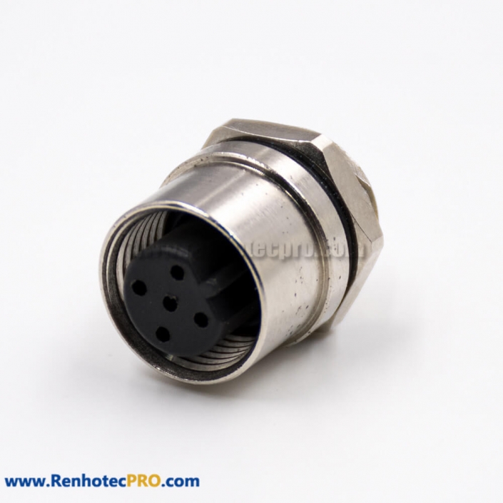 M12 5 Pin B Coded Female Straight Waterproof Rear Bulkhead Panel Receptacles Cable Solder Type