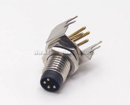 M8 Right Angle Connector Aviation Socket 4 Pin Blukhead for PCB Mount Throught Hole