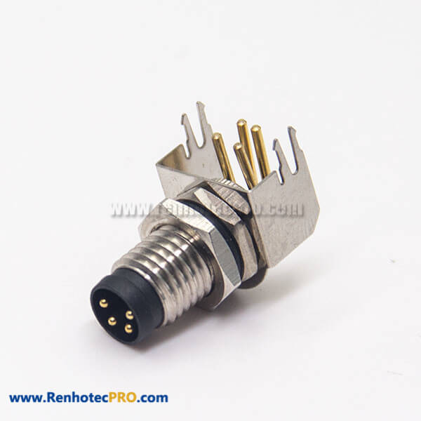 M8 Right Angle Connector Aviation Socket 4 Pin Blukhead for PCB Mount Throught Hole