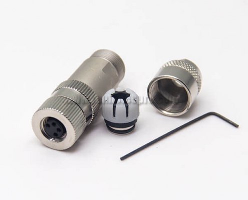 Female Connector M8 4 Pin Straight Aviation Plug Metal Shell Screw-Joint