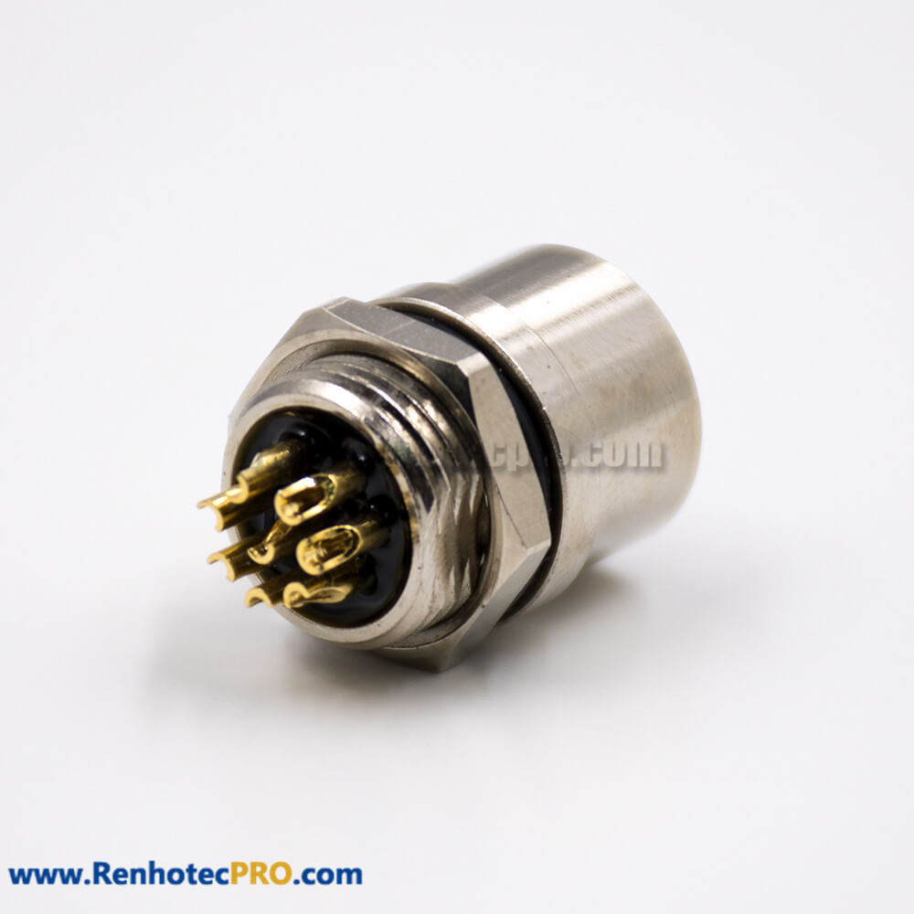 M12 8 Pin Bulkhead Connector Panel Receptacles A Coded Straight Female