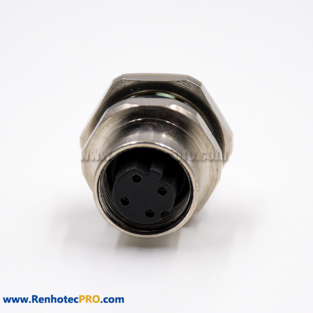 M12 4 Pin Connector D Coded Panel Receptacles 180° Female PCB Mount