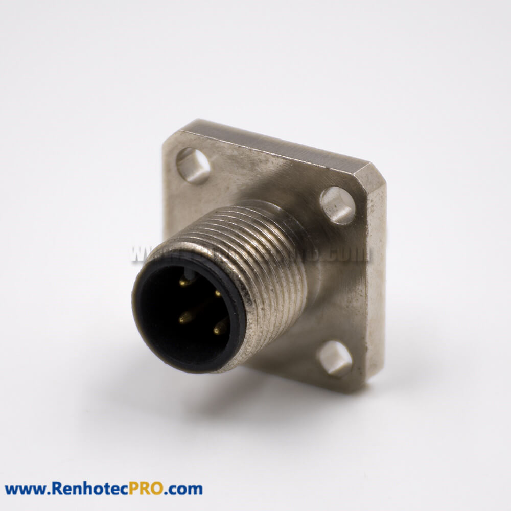 M12 4 Hole Flange Mount Panel Receptacles A Coded 4 Pin Male Panel
