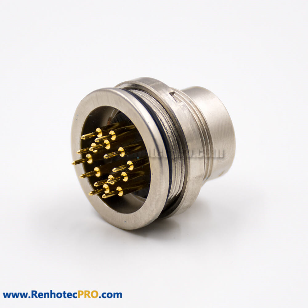 M16 12 Pin Connector Panel Receptacles Through Hole A Coded Male Straight Front Bulkhead
