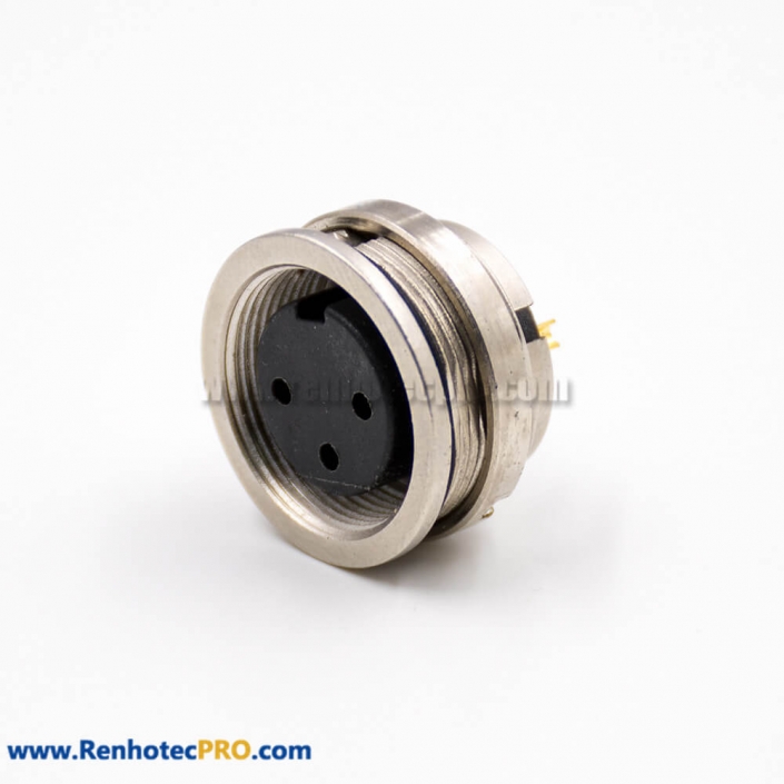 M16 Connector Female Socket 3 Pin A Coded Straight Solder Cup Cable Rear Panel Mount Connector