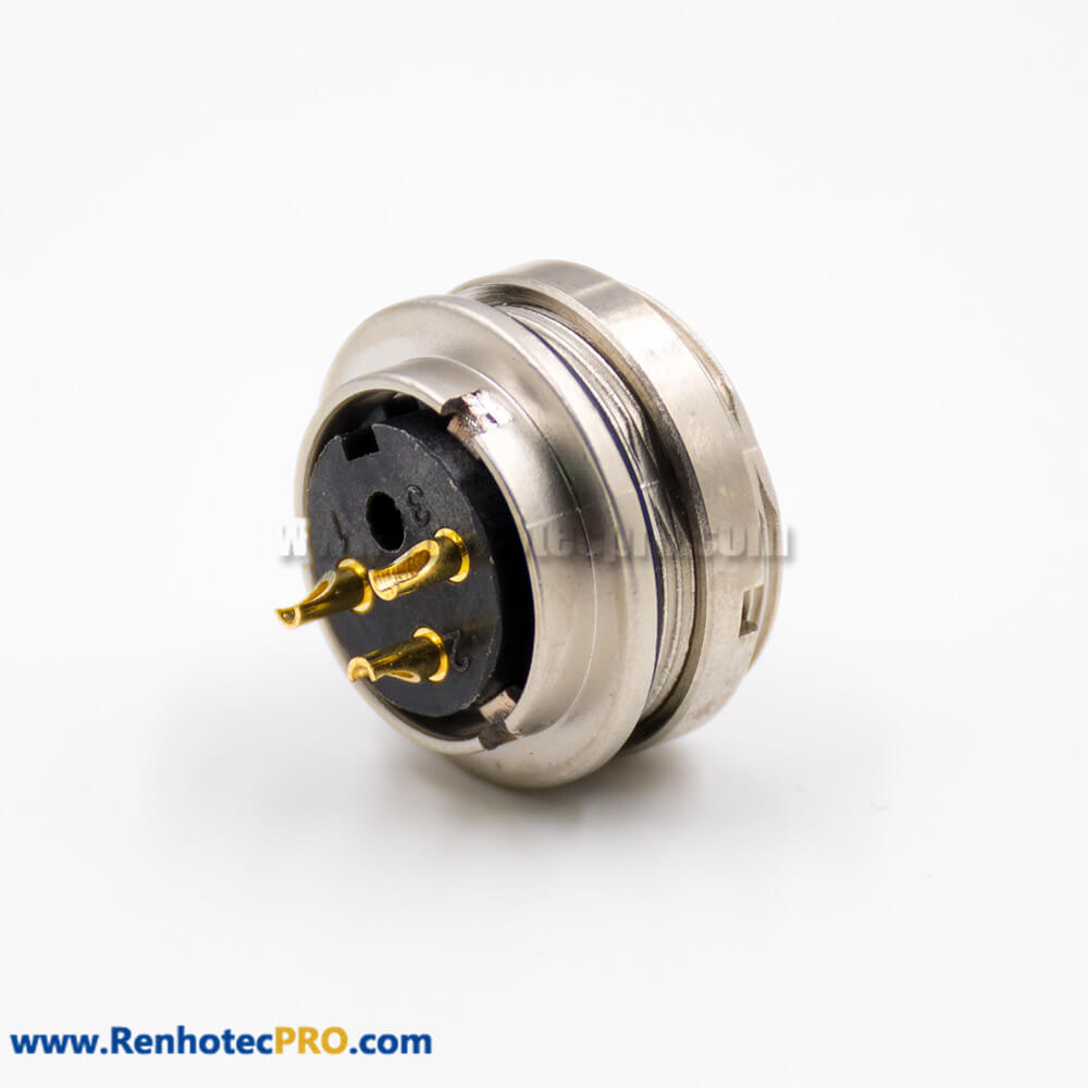 3 Pin Connector Types M16 Female Socket A Coded 180° Solder Cup Front