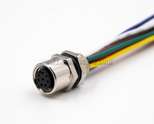 M8 Connector Cable 8Pin A Code Female Straight Rear Bulkhead Waterproof Wrie Solder Type Panel Receptacles