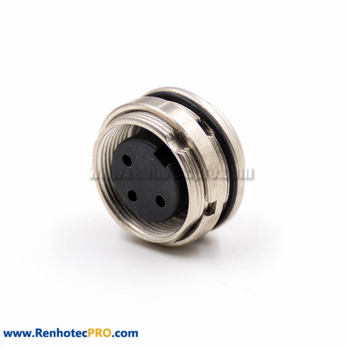 3 Pin Connector Types M16 Female Socket A Coded 180° Solder Cup Front Panel Mount Industrial Connector