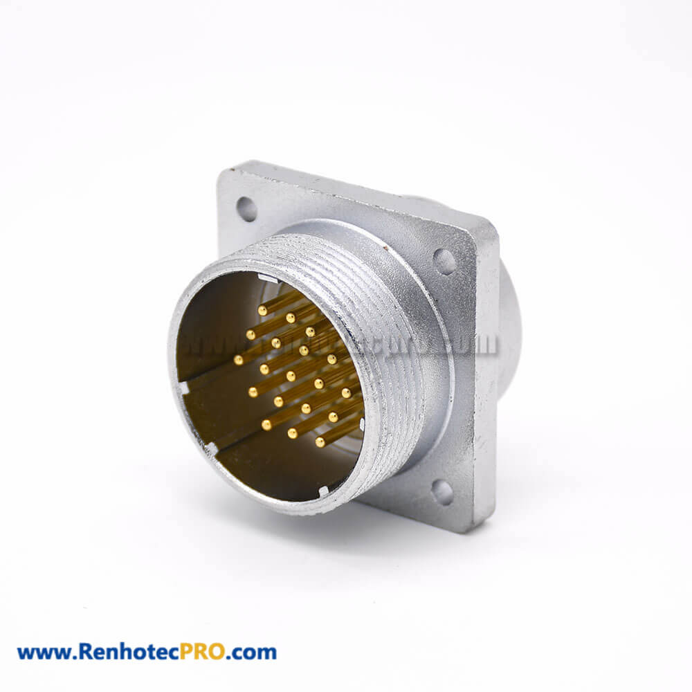 Connector 19 Pin P32 Male Straight Socket Solder Cup for Cable Square 4 holes Flange Mounting