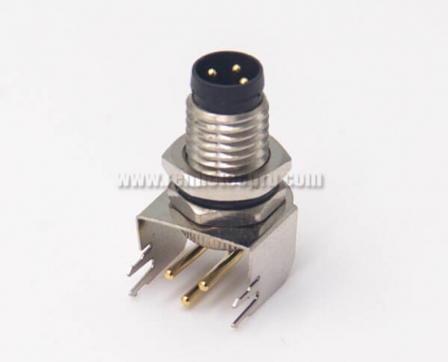 M8 Waterproof Connector Right Angle 3Pin Male Socket Through Hole