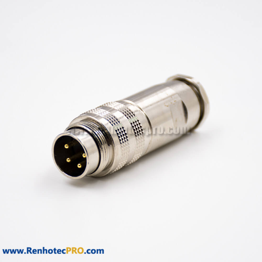 M16 4 Pin Connector All Metal Shield Male Straight Field Wireable Connector