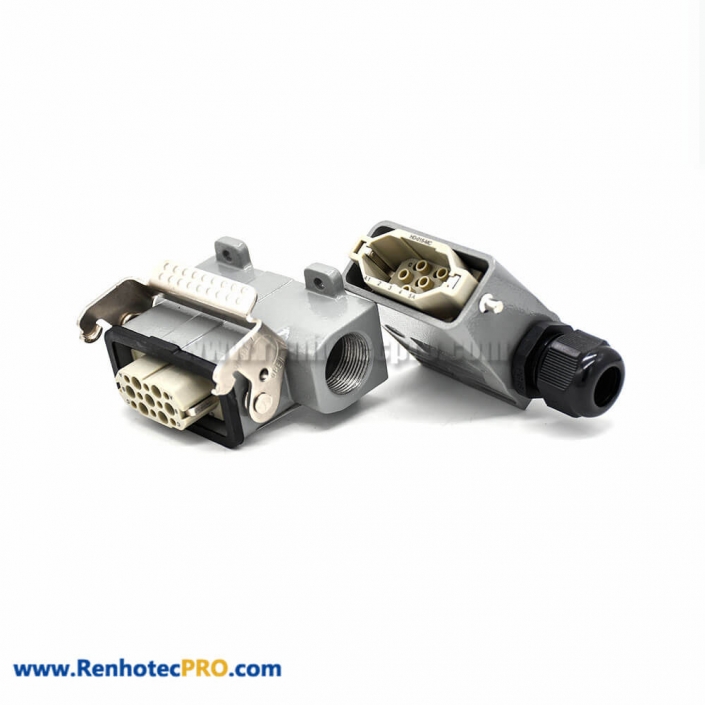 Electrical Heavy Duty Connectors H10A 7Pin Male Without Contacts PG16 Male Butt-Joint Female Surface Mounting