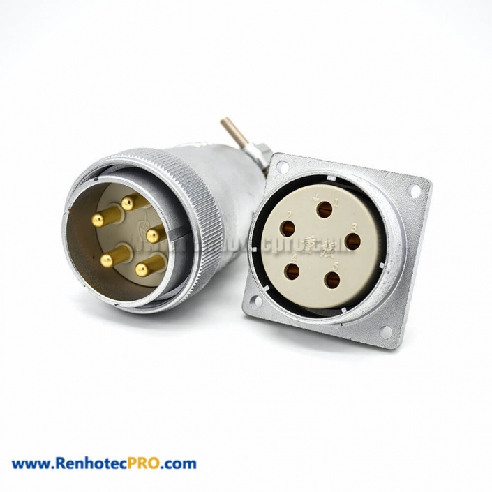 Plug Socket Male Female P40 Straight 5 Pin Plug 4 Holes Flange for Cable Receptacles