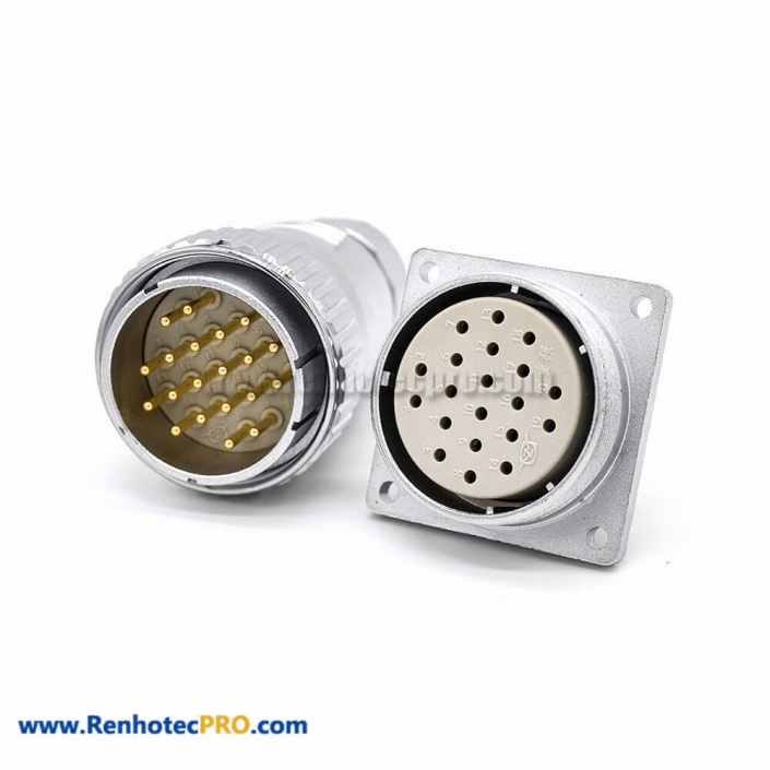 Male Plug Female Socket P40 Straight 20 Pin 4 Holes Flange for Cable Receptacles