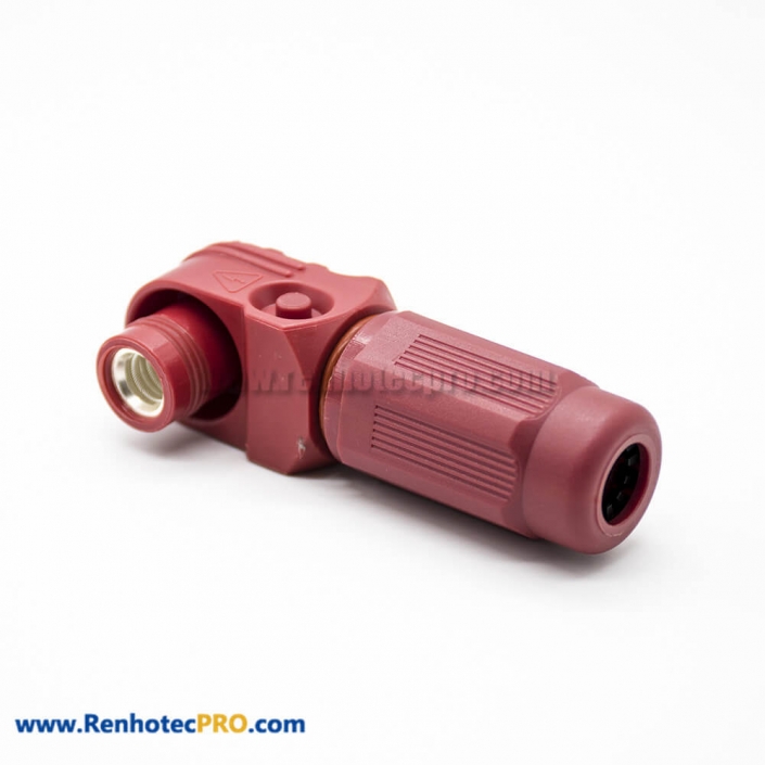 High Current Waterproof Connector IP67 400A 14mm 1 Pin Female Plastic Red Cable Right Angle Plug