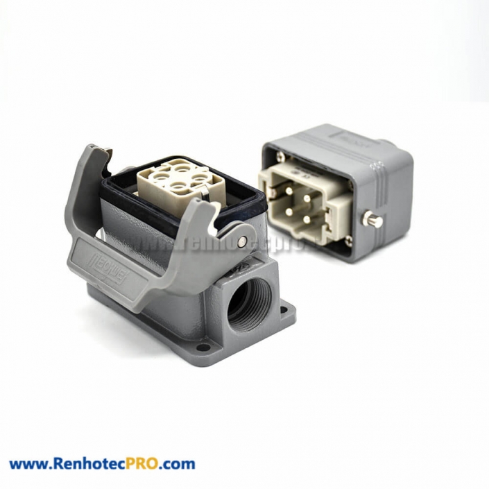 HD Connector H6B 4Pin Silver Plating Male Butt-Joint Female PG16 Surface Mounting