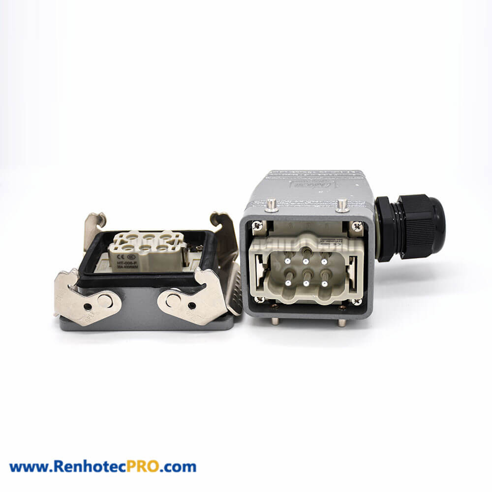 Heavy Duty Connector H6T 6 Pin Silver Plating Hasp PG21 Bulkhead Mounting Male Butt-Joint Female