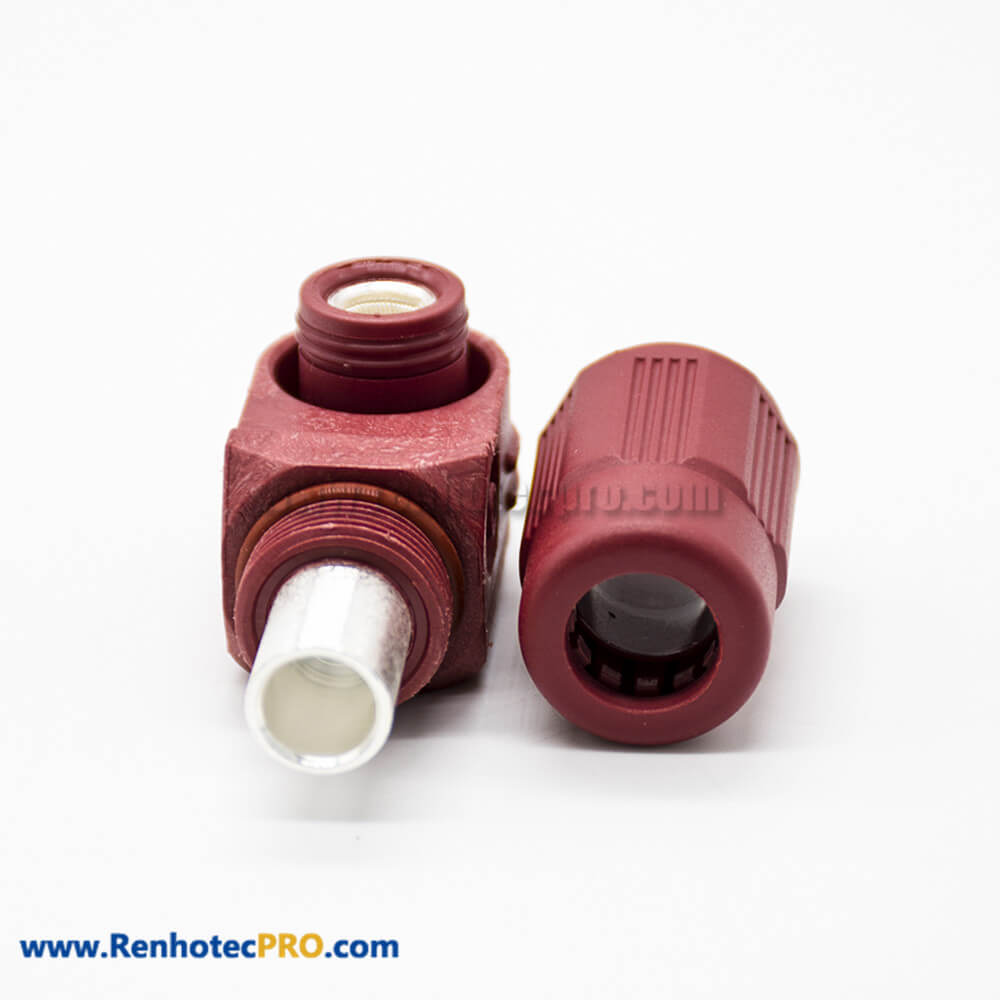 High Voltage High Current Connector Female 6mm 1 Pin IP67 Plastic Cable Red 120A Right Angle