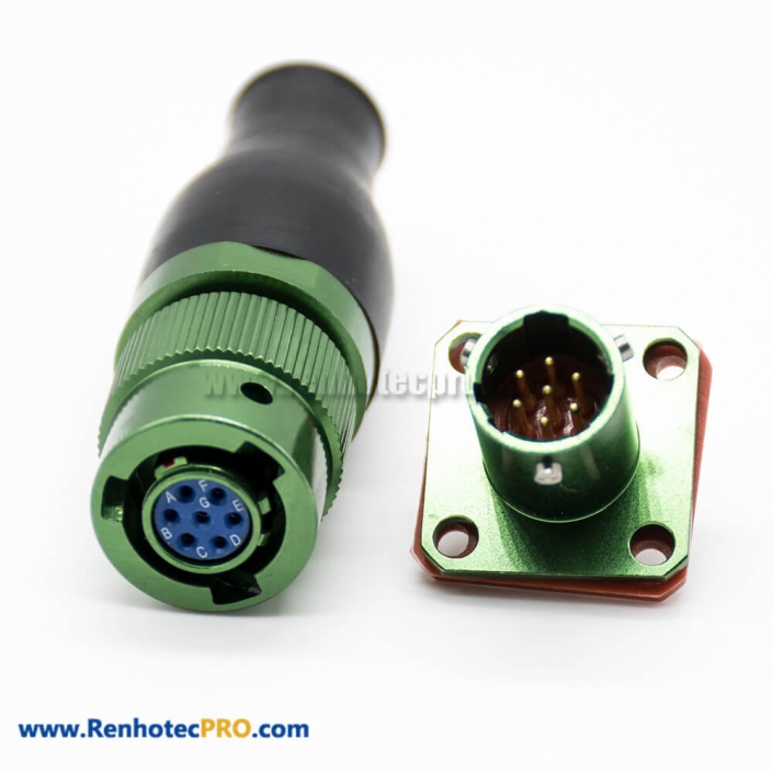 Circular Electrical Connector Y50EX Male Butt-Joint Female 7 Pin Straight Cable Solder 4 Holes Flange Bayonet Coupling