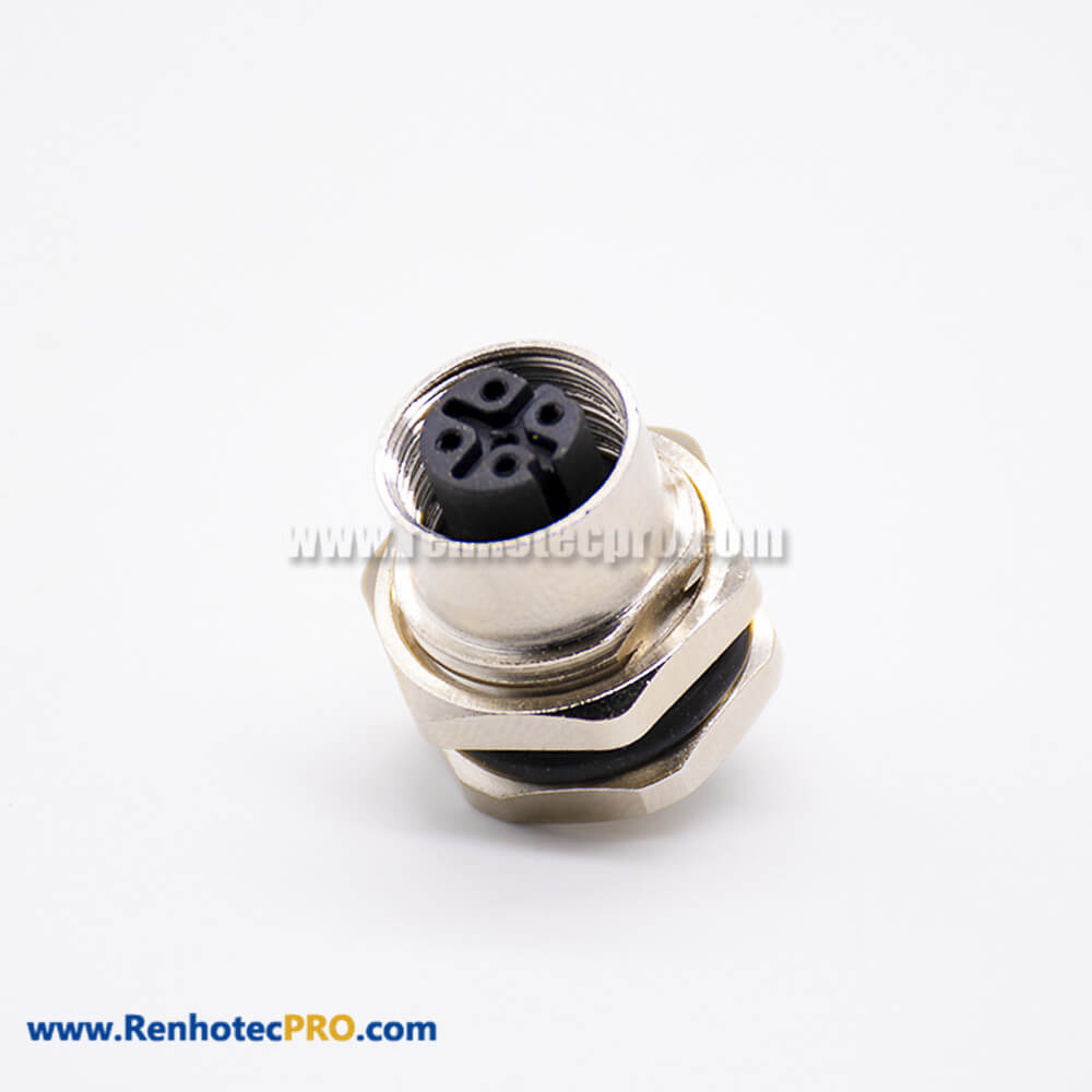 M12 Connector 4 Pin Female D Code Straight Solder Type Front Mount ...