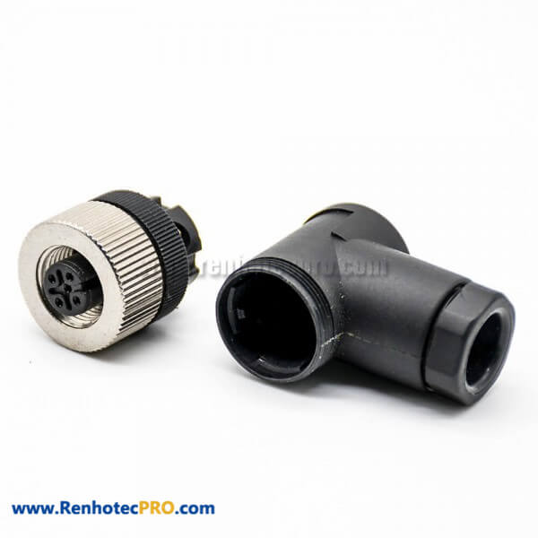 M12 4 Pin Connector Female Right Angle A Code Screwjoint Plug