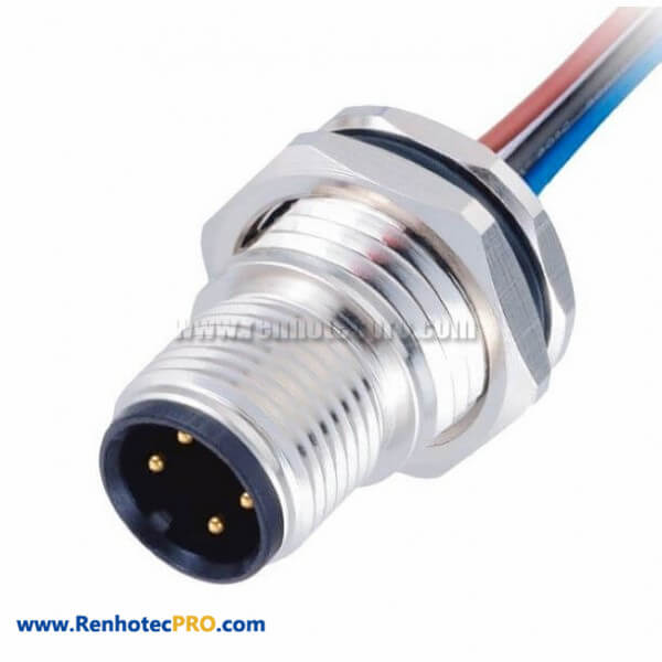 4Pin Male M12 Sensor Cable A Coding Panel Mount Connector Waterproof Straight 1M AWG22 Cable Assembly