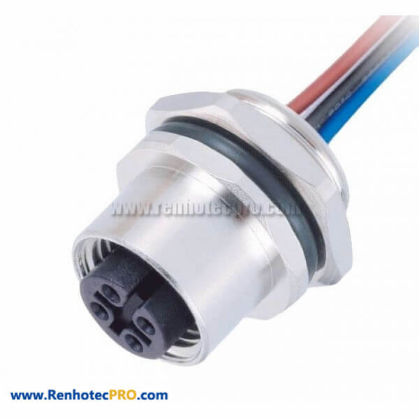 4Pin Female M12 Wire Connector Bulkhead A Coded Waterproof Straight Panel Mount With Wires 1M AWG22