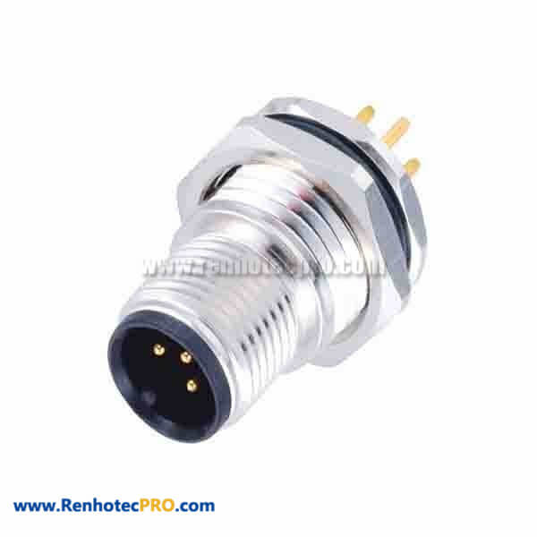 M12 A Code Male 4 Pin Connector Panel Mount Receptacle Straight With PCB Soldering Contacts