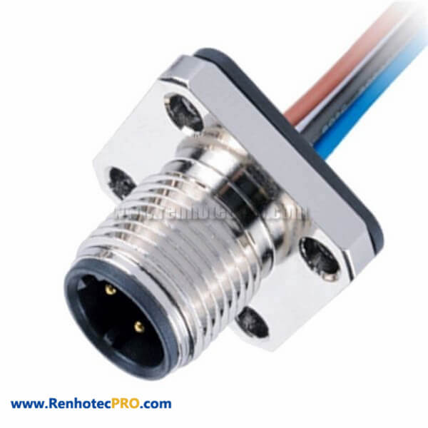 M12 Male Socket 4Pin Panel Mount Connector Power Single Wires 30CM AWG22 Straight D Code