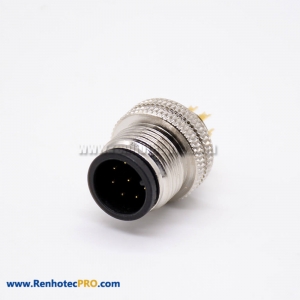 M12 Plug Connector A Coded Unshielded 8 Pin Male Solder Cup Straight Sensor Connector