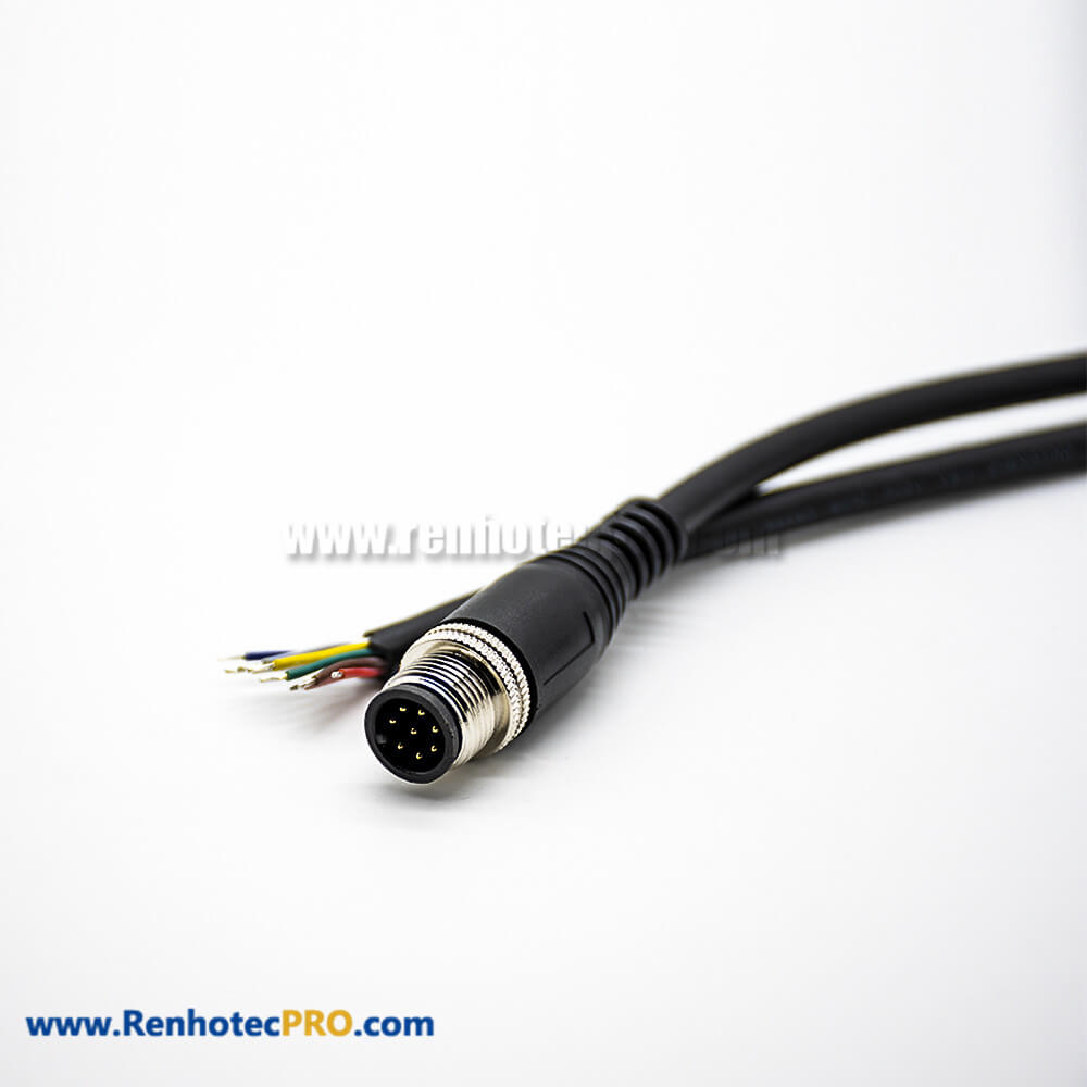 M12 Connector Extension Cable 8Pin Male A Code Straight 2M Molded Cable