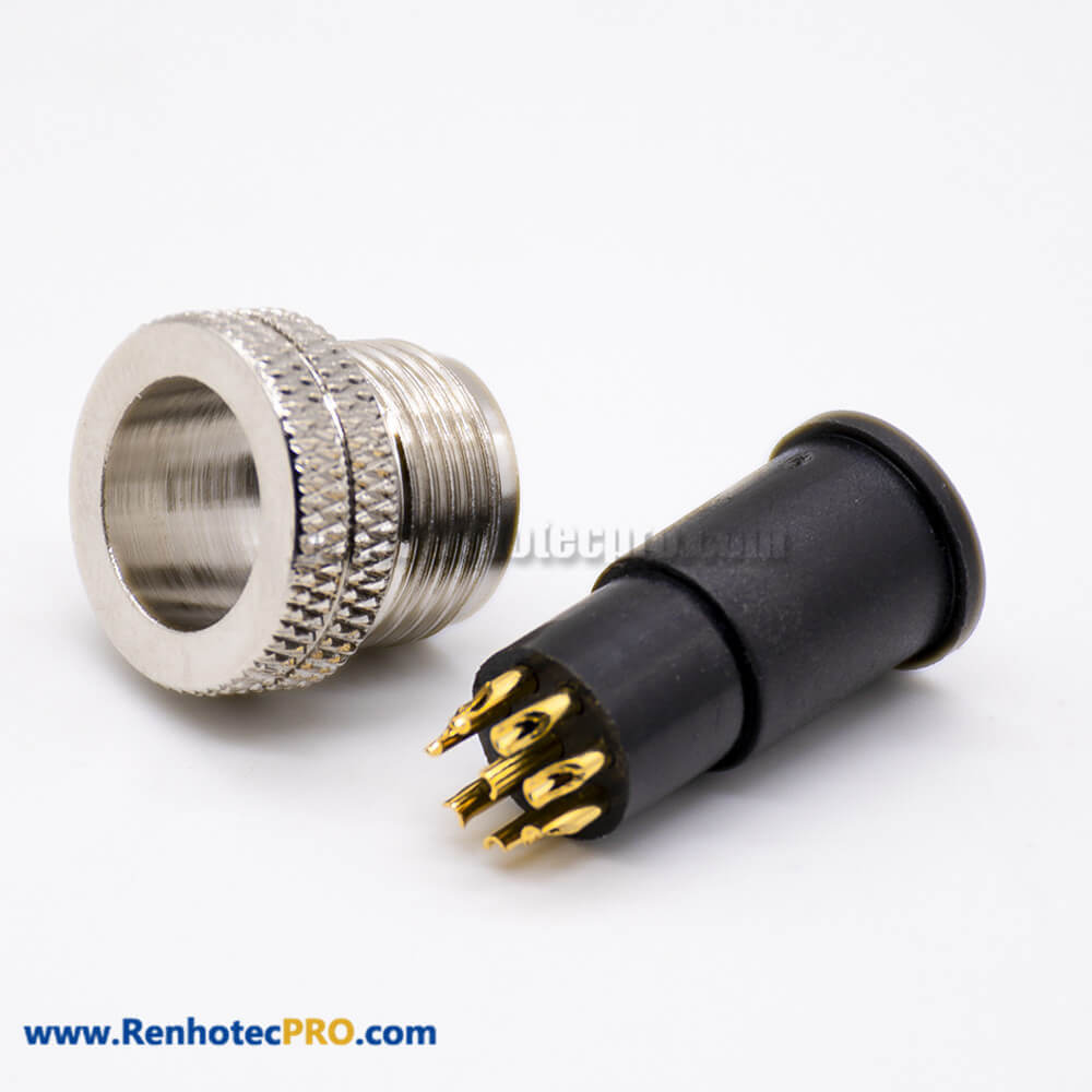 M12 Plug Connector A Coded Unshielded 8 Pin Male Solder Cup Straight