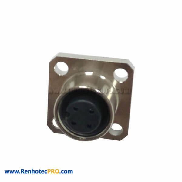 M12 Panel Mount 4Pin A Code Female Flange Mount Socket With Soldering Contacts