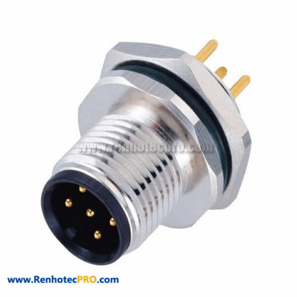 r M12 Socket 5-Position Connector SensoRear Mounting Straight Male With PCB Contacts