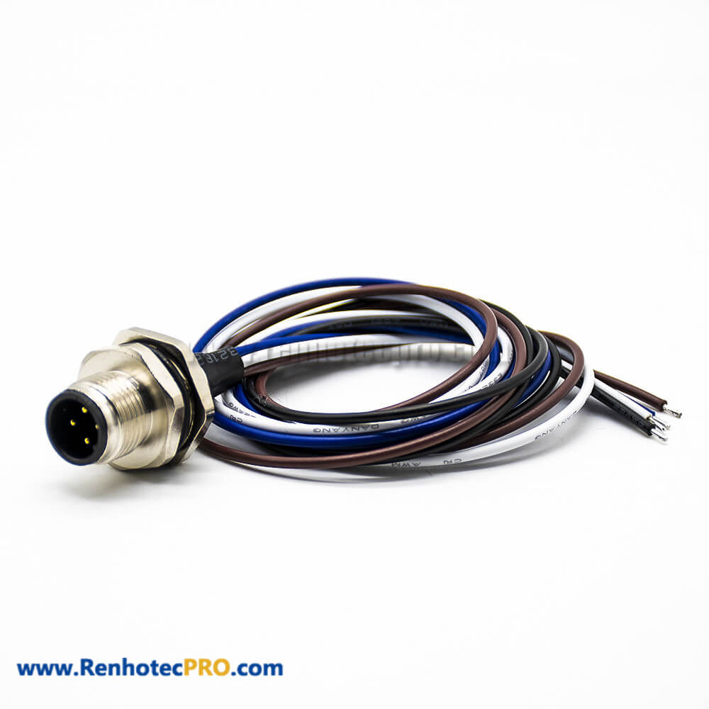 M12 Connector 4 Pin Wiring 0.2M A Coding Waterproof Back Mount Straight