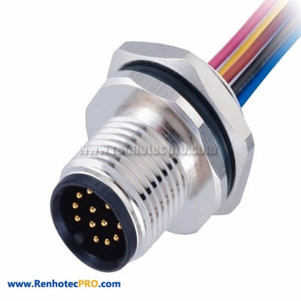M12 Male Cable 12 Position A Coded Sensor Cables Back Panel Mount Connector With 50CM AWG26