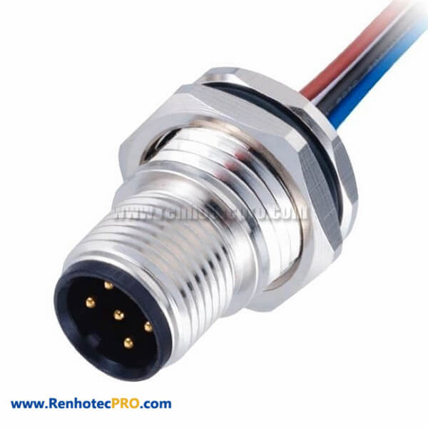 5 Pin A Coding Male M12 Connector Panel Front Mounting Connector With 50CM AWG22 Electronic Wires