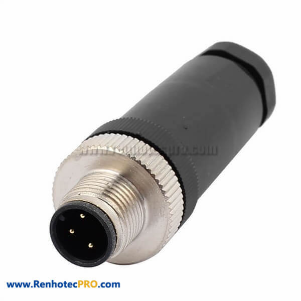 M12 Ethernet 3 Pin Male A Coded Straight Unshielded Field Wireable Connector
