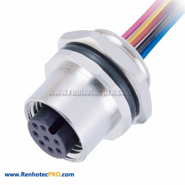 M12 8 Pin Cable Female A Code Panel Mount Connector With AWG24