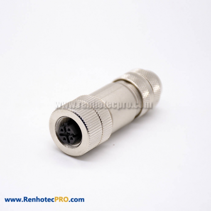 M12 5 Pin D Code Straight Female Screw-joint Shielded Metal Connector