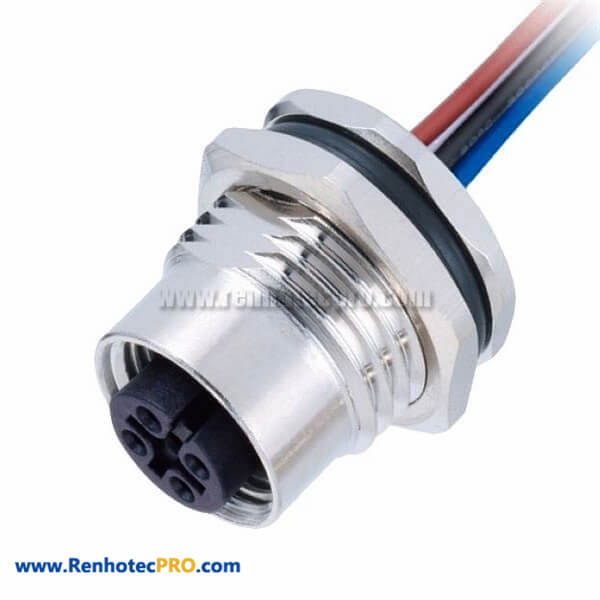 5Pin M12 A-Coding Female Circular Connectors Front Mount With 50CM AWG22 Electronic Wires