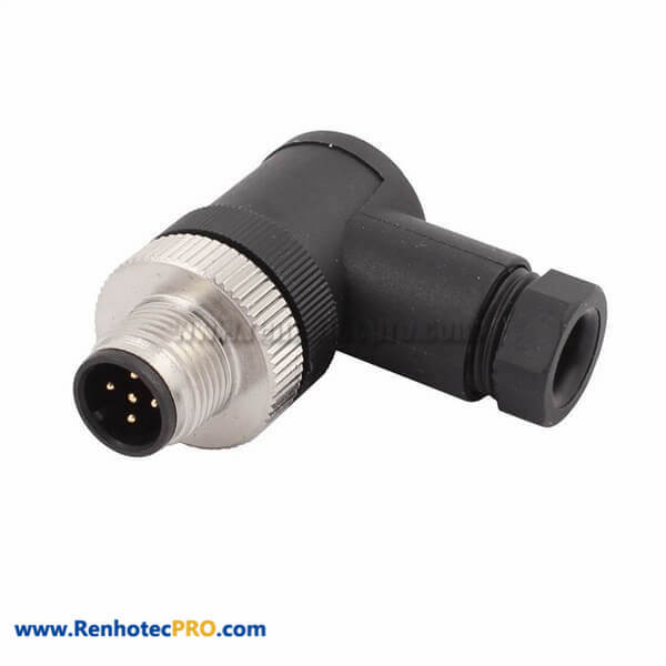 Right Angle M12 Connector A Coded 5 Pin Male Unshielded Plug Circular Connector