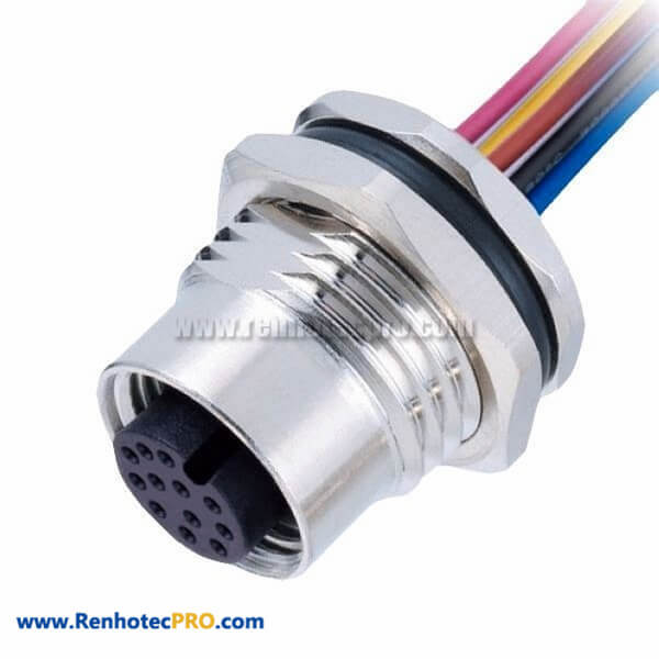 12 Pin M12 Female Connector With Single Wire Harness 50CM AWG26 A Code Female Connector Front Mount
